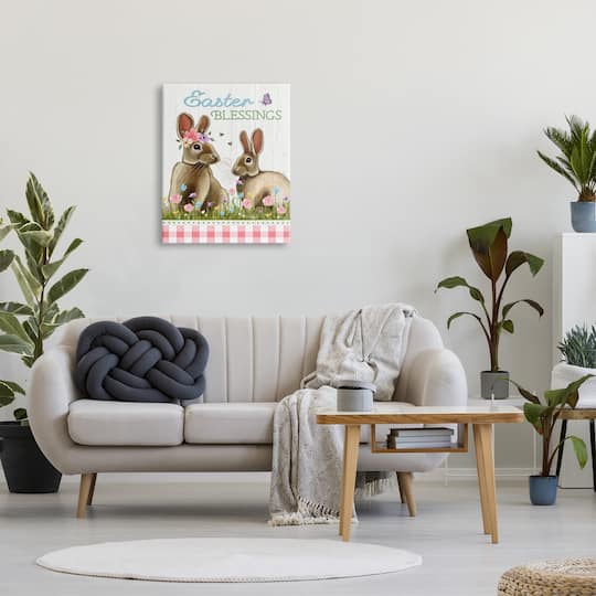 Stupell Industries Easter Blessings Gingham Spring Bunnies Canvas Wall Art